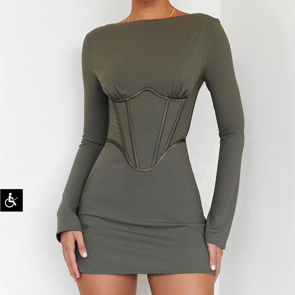 Mistress Rocks Olive Long Sleeve Corset Dress